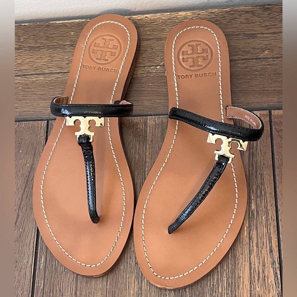 Tory Burch Sandals Black Patent Leather Womens size 6